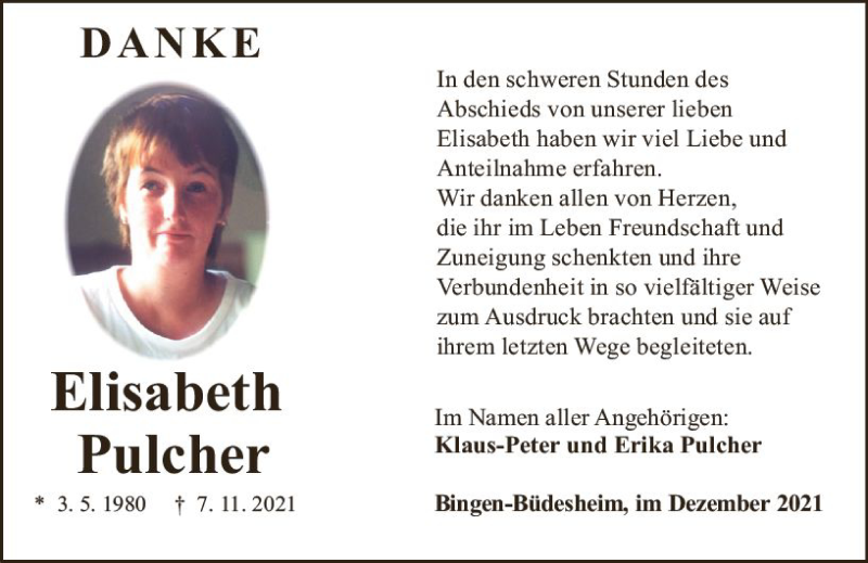  Traueranzeige für Elisabeth Pulcher vom 11.12.2021 aus vrm-trauer