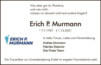 Traueranzeige von Erich P. Murmann von vrm-trauer