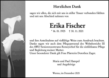 Traueranzeige von Erika Fischer von vrm-trauer
