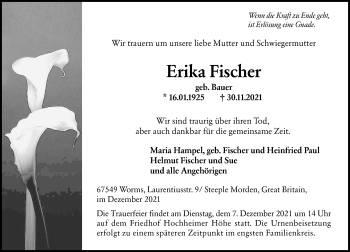 Traueranzeige von Erika Fischer von vrm-trauer