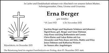 Traueranzeige von Erna Berger von vrm-trauer