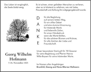 Traueranzeige von Georg Wilhelm Hofmann von vrm-trauer