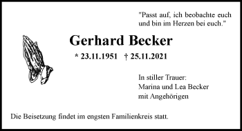Traueranzeige von Gerhard Becker von vrm-trauer