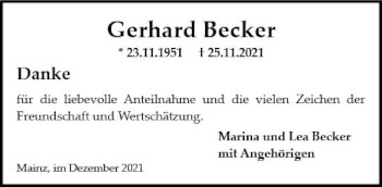 Traueranzeige von Gerhard Becker von vrm-trauer