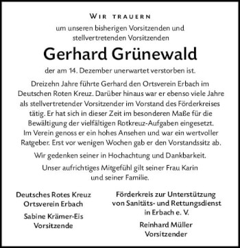 Traueranzeige von Gerhard Grünewald von vrm-trauer