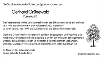 Traueranzeige von Gerhard Grünewald von vrm-trauer