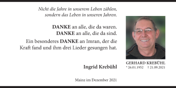 Traueranzeige von Gerhard Krebühl von vrm-trauer