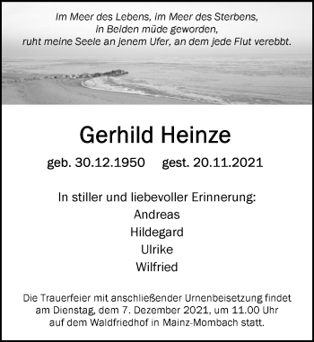 Traueranzeige von Gerhild Heinze von vrm-trauer