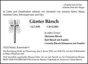 Traueranzeige von Günter Bärsch von vrm-trauer