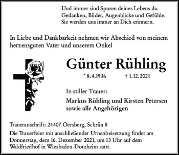 Traueranzeige von Günter Rühling von vrm-trauer