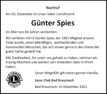 Traueranzeige von Günter Spies von vrm-trauer