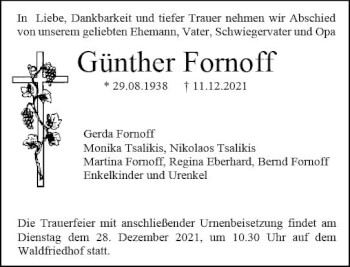 Traueranzeige von Günther Fornoff von vrm-trauer