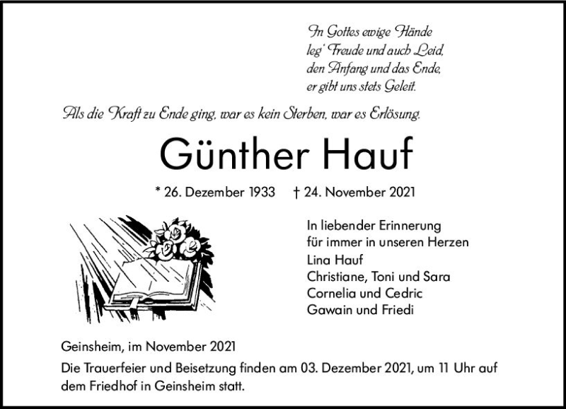  Traueranzeige für Günther Hauf vom 01.12.2021 aus vrm-trauer