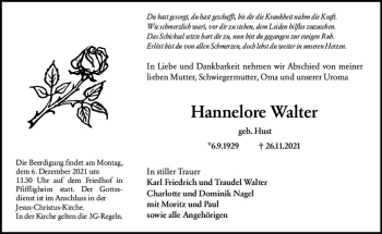 Traueranzeige von Hannelore Walter von vrm-trauer