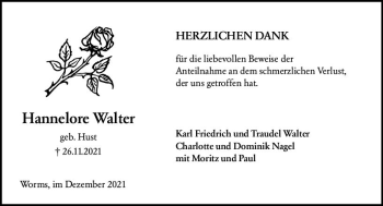 Traueranzeige von Hannelore Walter von vrm-trauer