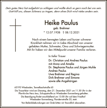 Traueranzeige von Heike Paulus von vrm-trauer