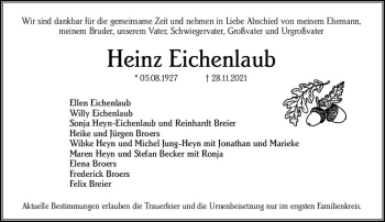 Traueranzeige von Heinz Eichenlaub von vrm-trauer