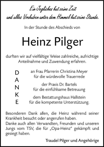 Traueranzeige von Heinz Pilger von vrm-trauer