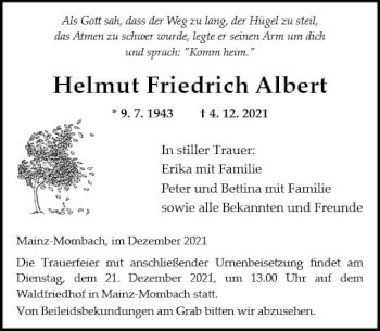 Traueranzeige von Helmut Friedrich Albert von vrm-trauer