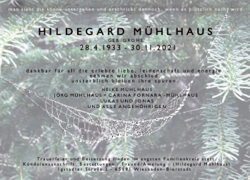 Traueranzeige von Hildegard Mühlhaus von vrm-trauer
