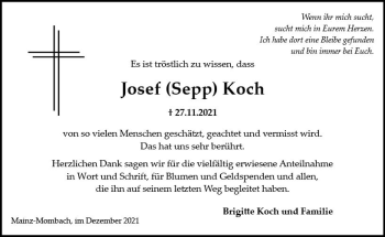 Traueranzeige von Josef Koch von vrm-trauer