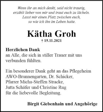 Traueranzeige von Kätha Groh von vrm-trauer