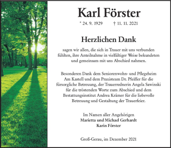 Traueranzeige von Karl Förster von vrm-trauer
