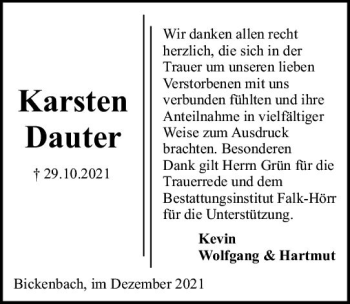 Traueranzeige von Karsten Dauter von vrm-trauer