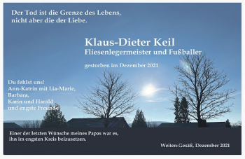 Traueranzeige von Klaus-Dieter Keil von vrm-trauer