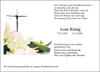 Traueranzeige von Loni König von vrm-trauer