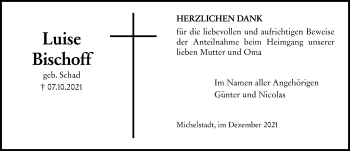 Traueranzeige von Luise Bischoff von vrm-trauer