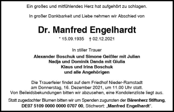 Traueranzeige von Manfred Engelhardt von vrm-trauer