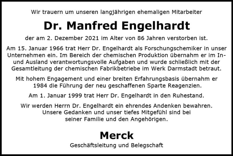  Traueranzeige für Manfred Engelhardt vom 14.12.2021 aus vrm-trauer