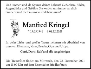 Traueranzeige von Manfred Kringel von vrm-trauer