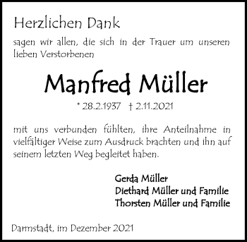 Traueranzeige von Manfred Müller von vrm-trauer