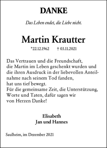Traueranzeige von Martin Krautter von vrm-trauer