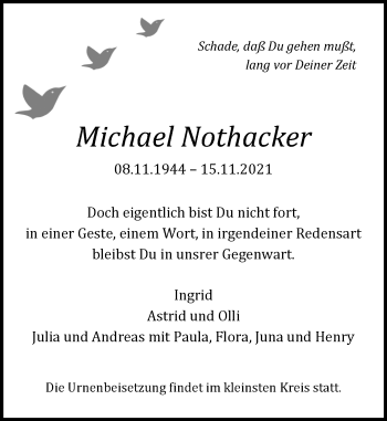 Traueranzeige von Michael Nothacker von vrm-trauer