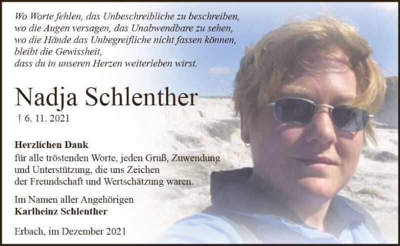  Traueranzeige für Nadja Schlenther vom 18.12.2021 aus vrm-trauer