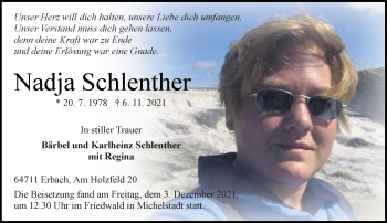 Traueranzeige von Nadja Schlenther von vrm-trauer