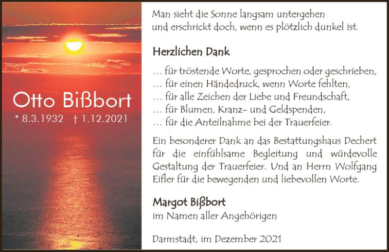  Traueranzeige für Otto Bißbort vom 24.12.2021 aus vrm-trauer