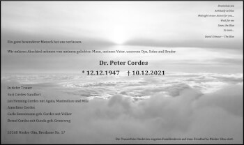 Traueranzeige von Peter Cordes von vrm-trauer