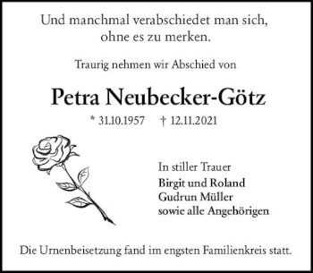 Traueranzeige von Petra Neubecken-Götz von vrm-trauer