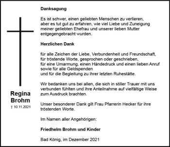 Traueranzeige von Regina Brohm von vrm-trauer