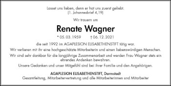 Traueranzeige von Renate Wagner von vrm-trauer