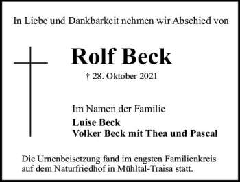 Traueranzeige von Rolf Beck von vrm-trauer