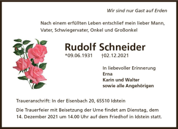 Traueranzeige von Rudolf Schneider von vrm-trauer