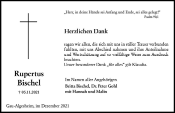 Traueranzeige von Rupertus Bischel von vrm-trauer