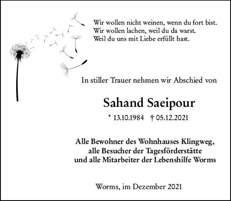  Traueranzeige für Sahand Saeipour vom 15.12.2021 aus vrm-trauer
