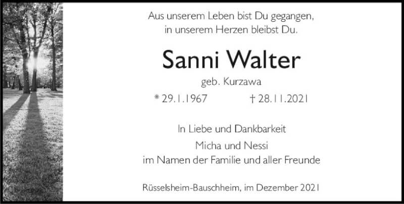  Traueranzeige für Susanne Walter vom 18.12.2021 aus vrm-trauer