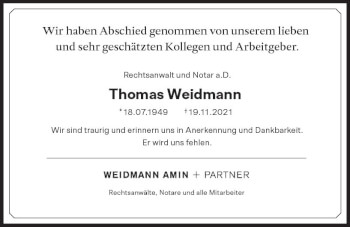 Traueranzeige von Thomas Weidmann von vrm-trauer